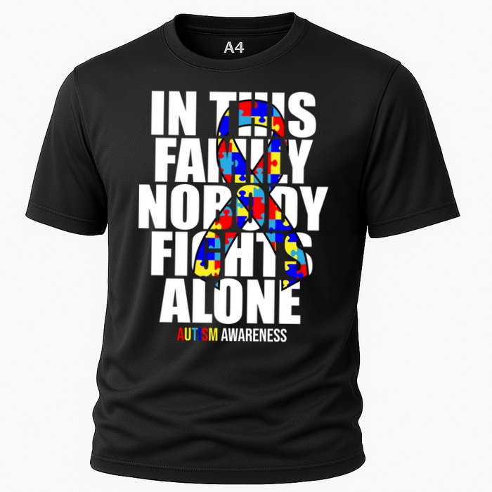 Autism Awareness In This Family Nobody Fights Alone Ribbon Cooling Performance Crew T-Shirt