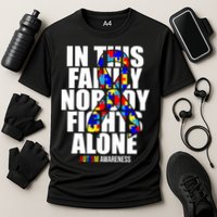 Autism Awareness In This Family Nobody Fights Alone Ribbon Cooling Performance Crew T-Shirt
