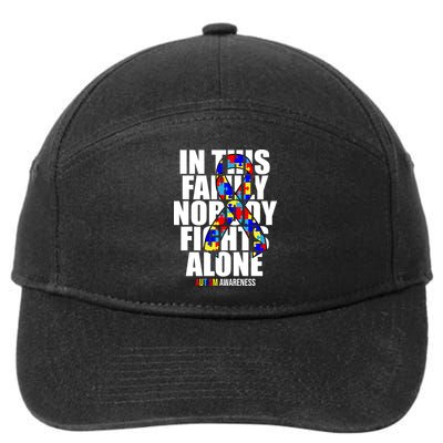Autism Awareness In This Family Nobody Fights Alone Ribbon 7-Panel Snapback Hat
