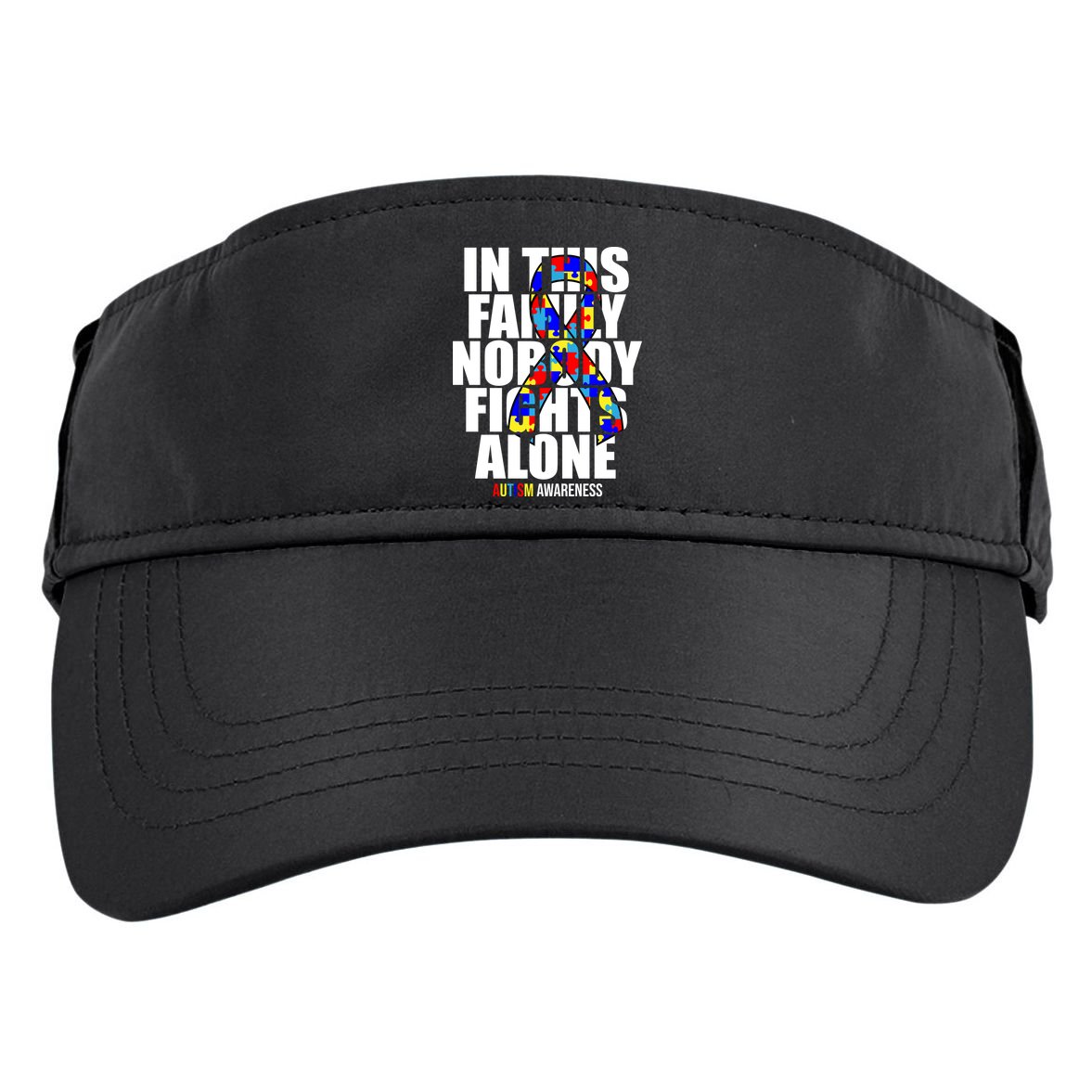 Autism Awareness In This Family Nobody Fights Alone Ribbon Adult Drive Performance Visor