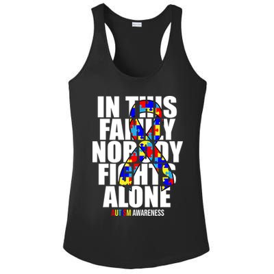 Autism Awareness In This Family Nobody Fights Alone Ribbon Ladies PosiCharge Competitor Racerback Tank