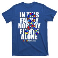 Autism Awareness In This Family Nobody Fights Alone Ribbon T-Shirt