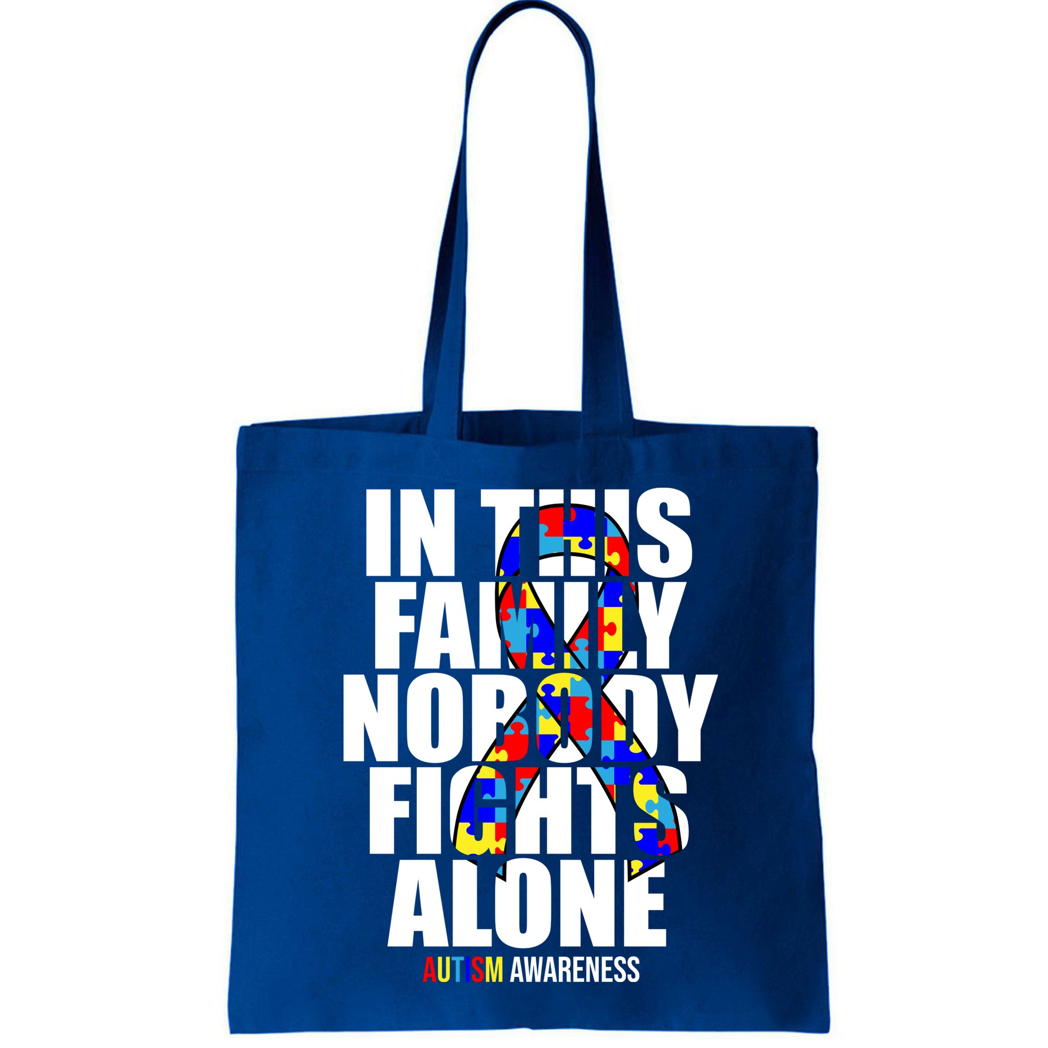 Autism Awareness In This Family Nobody Fights Alone Ribbon Bag