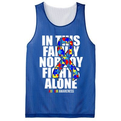 Autism Awareness In This Family Nobody Fights Alone Ribbon Mesh Reversible Basketball Jersey Tank
