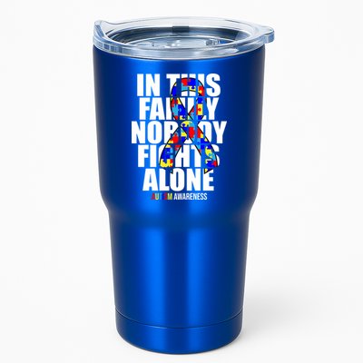 Autism Awareness In This Family Nobody Fights Alone Ribbon Tumbler