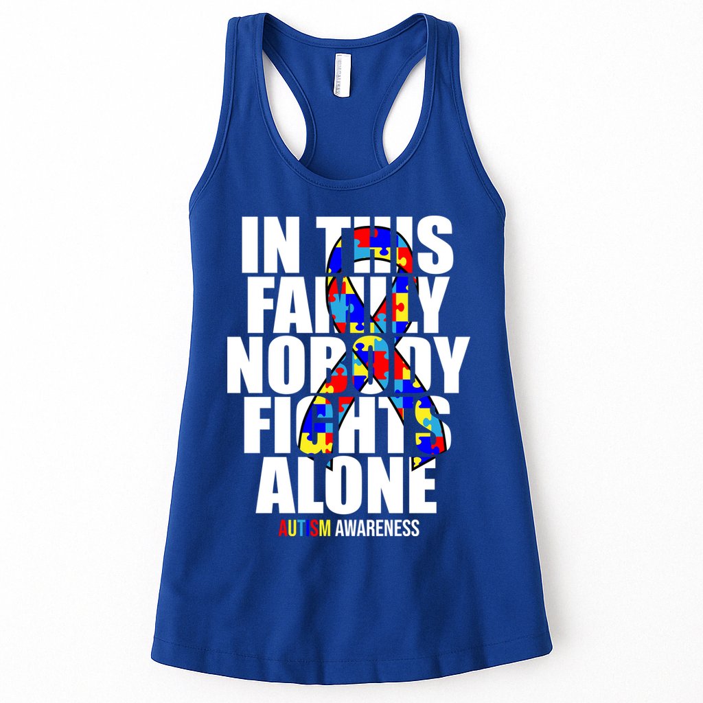 Autism Awareness In This Family Nobody Fights Alone Ribbon Womens Tank Top