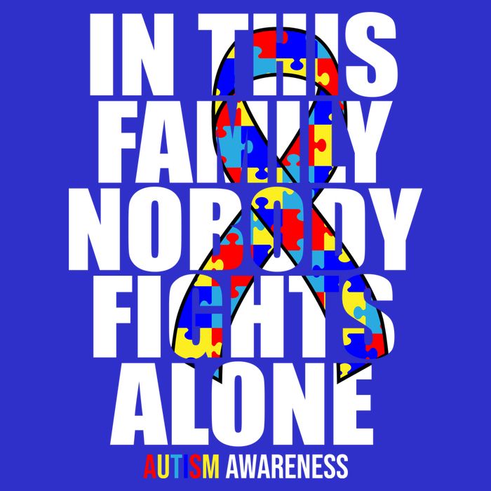 Autism Awareness In This Family Nobody Fights Alone Ribbon Women's V-Neck T-Shirt