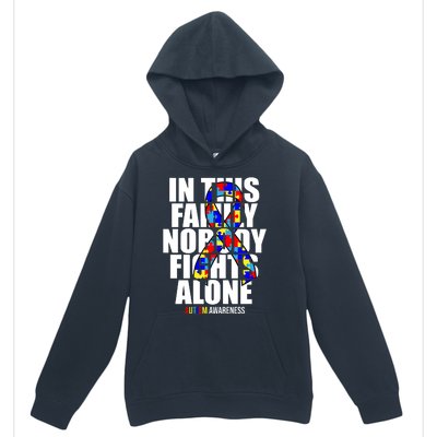 Autism Awareness In This Family Nobody Fights Alone Ribbon Urban Pullover Hoodie