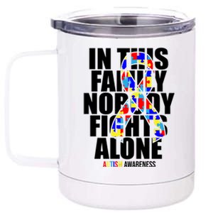 Autism Awareness In This Family Nobody Fights Alone Ribbon 12 oz Stainless Steel Tumbler Cup