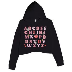 ABC Alphabet I Love You English Teacher Valentines Day Crop Fleece Hoodie