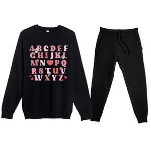 ABC Alphabet I Love You English Teacher Valentines Day Premium Crewneck Sweatsuit Set