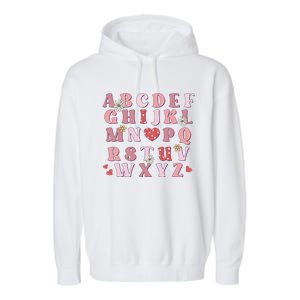 ABC Alphabet I Love You English Teacher Valentines Day Garment-Dyed Fleece Hoodie