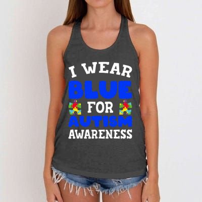 Autism Awareness I Wear Blue For Autism Awareness Women's Knotted Racerback Tank