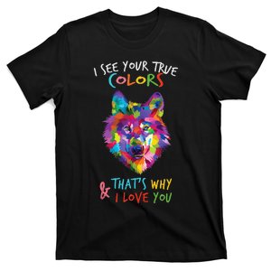 Autism Awareness It's OK to be different Colorful Wolf T-Shirt