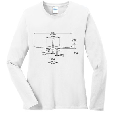 Airbus A320 Jet Airplane Schematic Aviation Pilot Gift Idea Ladies Long Sleeve Shirt