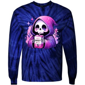 Anti Anxiety Juice Anxious Grim Reaper Halloween Tie-Dye Long Sleeve Shirt