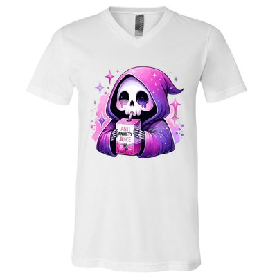 Anti Anxiety Juice Anxious Grim Reaper Halloween V-Neck T-Shirt