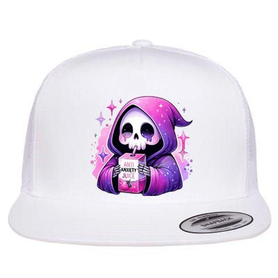 Anti Anxiety Juice Anxious Grim Reaper Halloween Flat Bill Trucker Hat