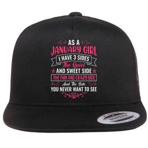 As an January Flat Bill Trucker Hat