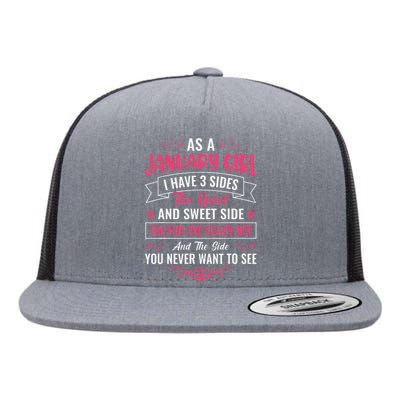 As an January Flat Bill Trucker Hat