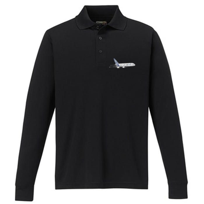 Airbus A380 Jet Airplane Airline Aviation Pilot Performance Long Sleeve Polo