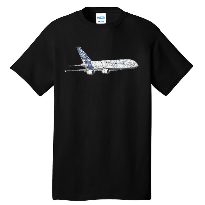 Airbus A380 Jet Airplane Airline Aviation Pilot Tall T-Shirt