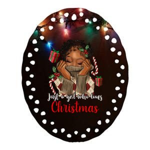 African American Just A Girl Who Loves Christmas Ceramic Oval Ornament