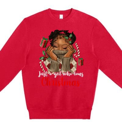 African American Just A Girl Who Loves Christmas Black Premium Crewneck Sweatshirt