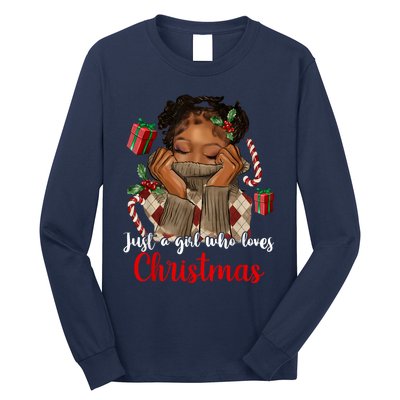 African American Just A Girl Who Loves Christmas Black Long Sleeve Shirt