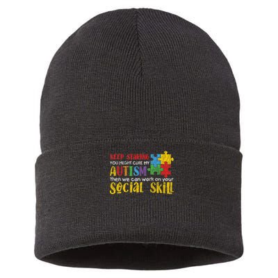 Autism Awareness - Keep Staring Autistic Kids Awareness Gift Sustainable Knit Beanie
