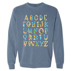 Alphabet ABC Kindergarten Teacher Summer Beach End Of School Garment-Dyed Sweatshirt