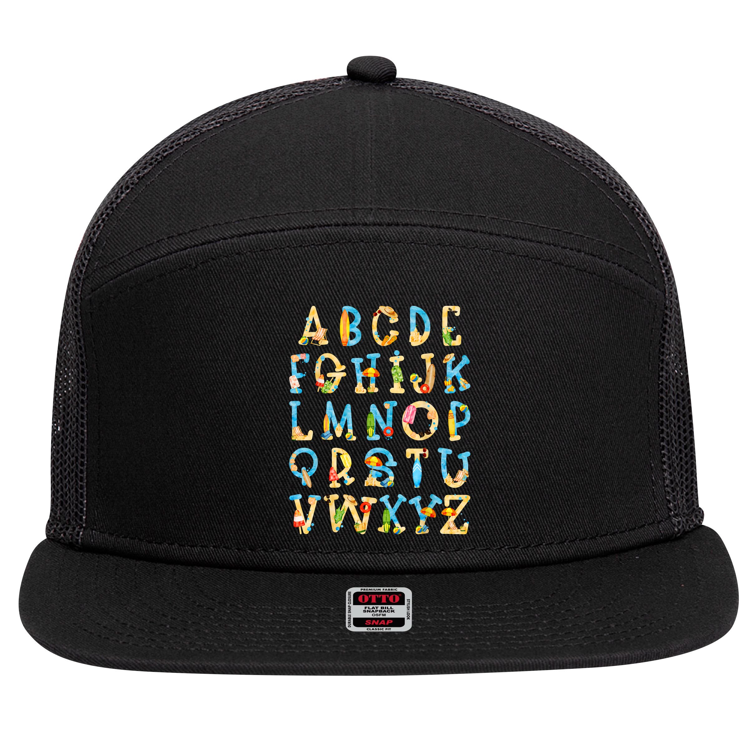 Alphabet ABC Kindergarten Teacher Summer Beach End Of School 7 Panel Mesh Trucker Snapback Hat