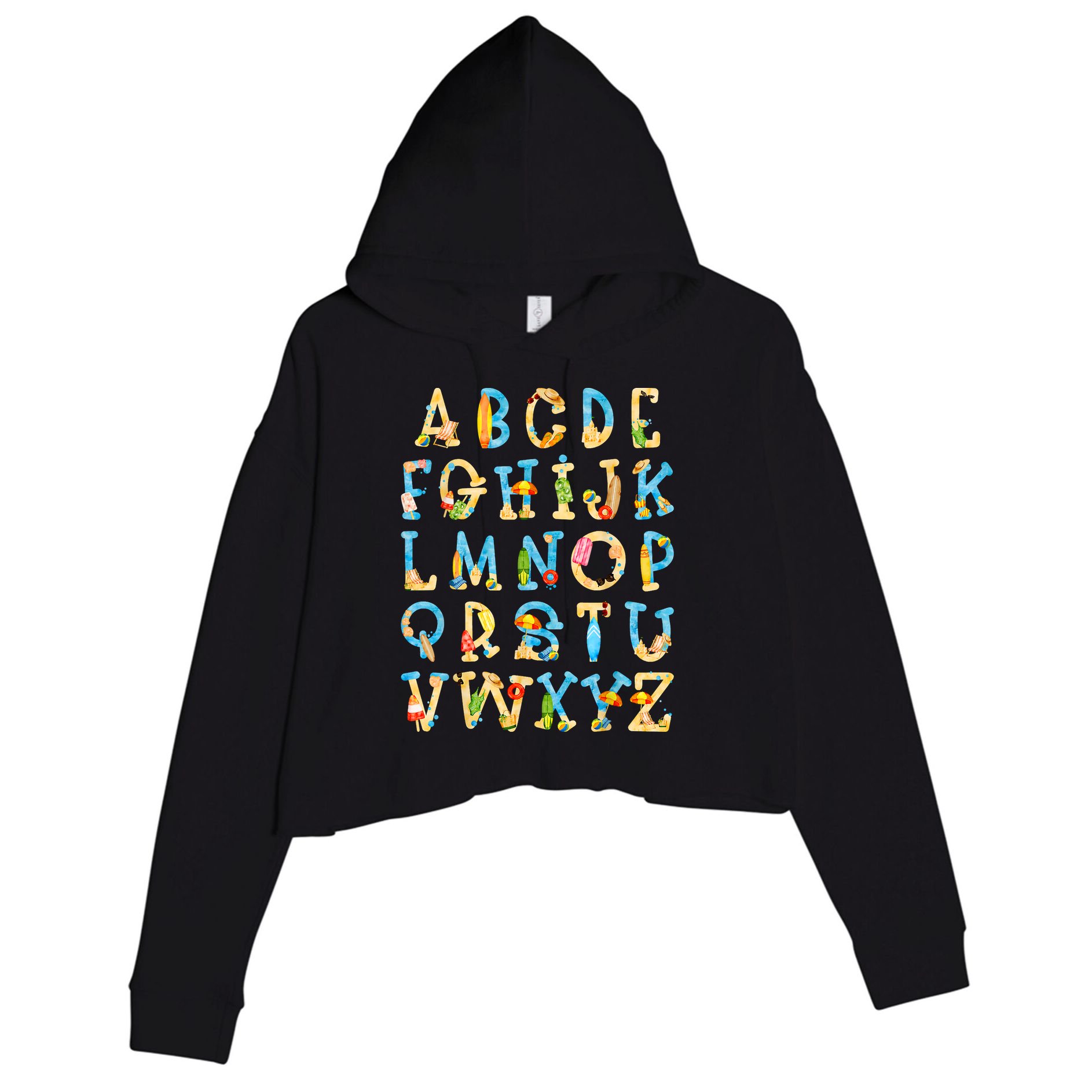 Alphabet ABC Kindergarten Teacher Summer Beach End Of School Crop Fleece Hoodie