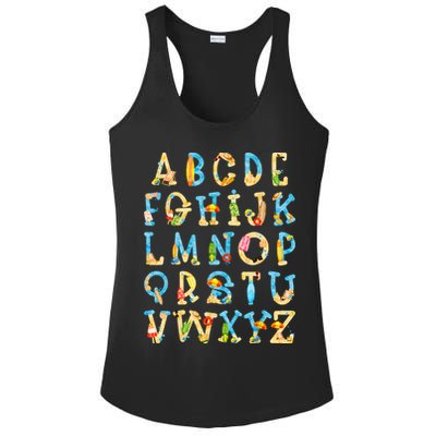 Alphabet ABC Kindergarten Teacher Summer Beach End Of School Ladies PosiCharge Competitor Racerback Tank