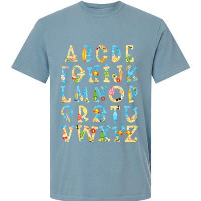 Alphabet ABC Kindergarten Teacher Summer Beach End Of School Garment-Dyed Heavyweight T-Shirt