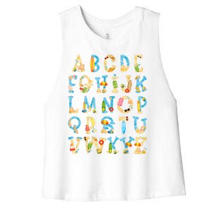 Alphabet ABC Kindergarten Teacher Summer Beach End Of School Women's Racerback Cropped Tank