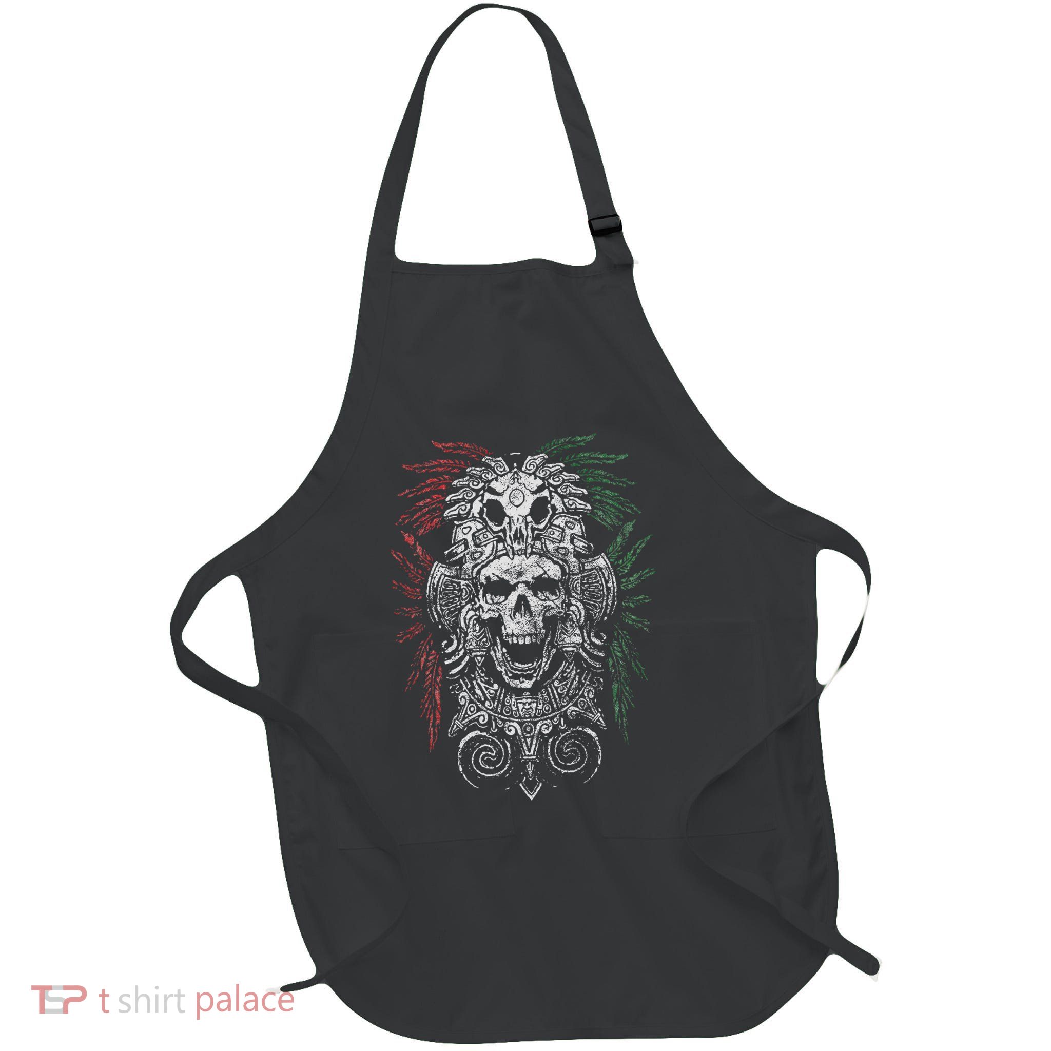 Ancient Aztec King Mexican Skull Mayas Mask Calavera Azteca Full-Length Apron With Pockets
