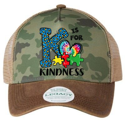 Autism Awareness K Is For Kindness Puzzle Piece Be Kind Legacy Tie Dye Trucker Hat