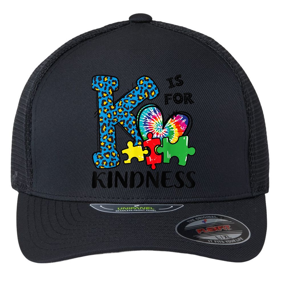 Autism Awareness K Is For Kindness Puzzle Piece Be Kind Flexfit Unipanel Trucker Cap
