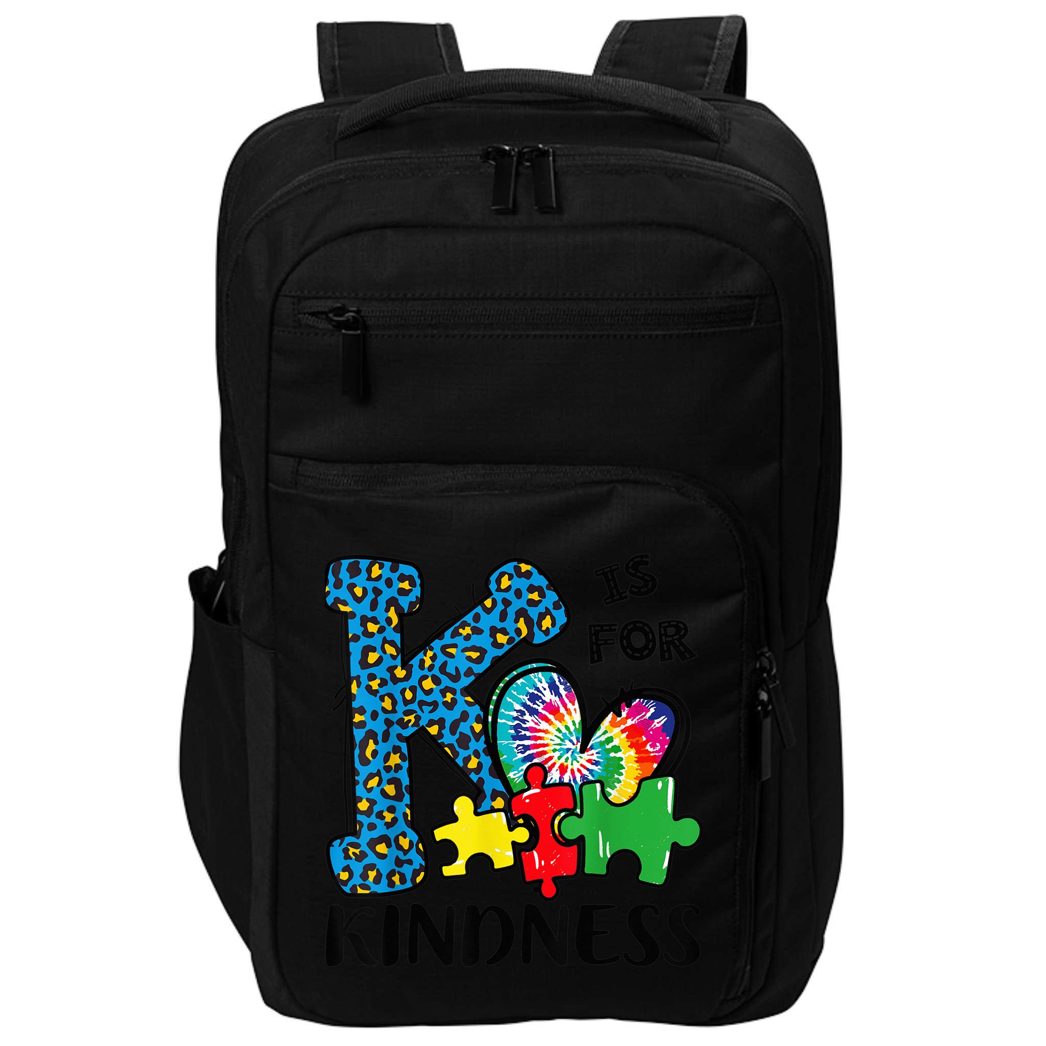 Autism Awareness K Is For Kindness Puzzle Piece Be Kind Impact Tech Backpack