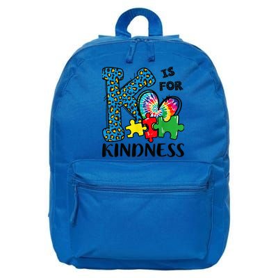 Autism Awareness K Is For Kindness Puzzle Piece Be Kind 16 in Basic Backpack