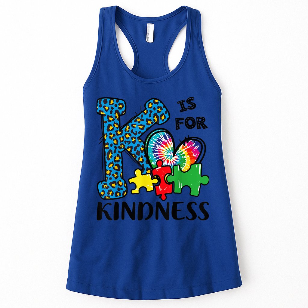 Autism Awareness K Is For Kindness Puzzle Piece Be Kind Womens Tank Top