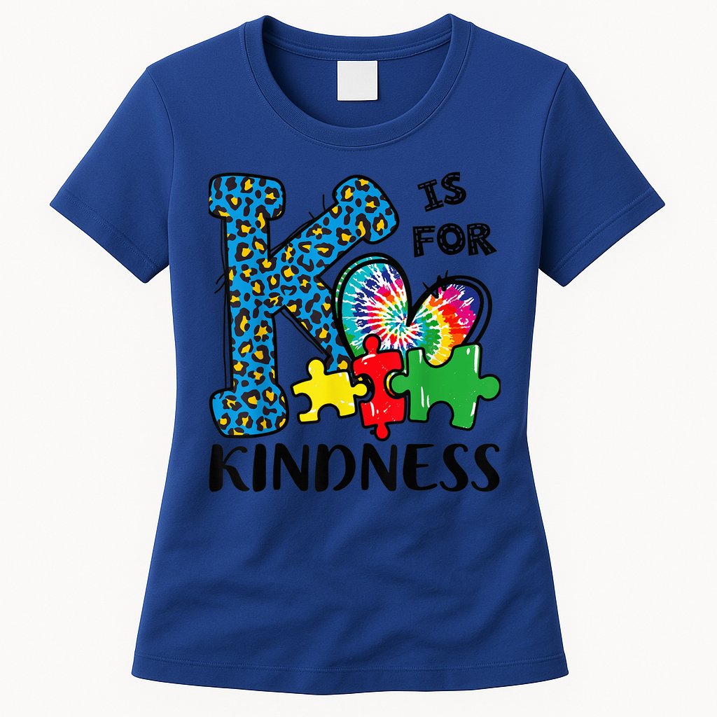 Autism Awareness K Is For Kindness Puzzle Piece Be Kind Womens T-Shirt