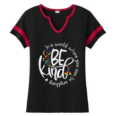 Autism Awareness Kindness Ribbon Heart Ladies Halftime Notch Neck Tee