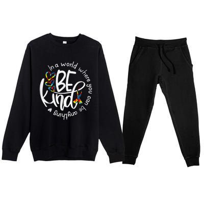 Autism Awareness Kindness Ribbon Heart Premium Crewneck Sweatsuit Set