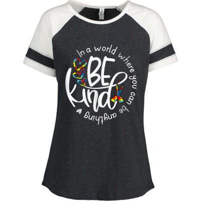 Autism Awareness Kindness Ribbon Heart Enza Ladies Jersey Colorblock Tee