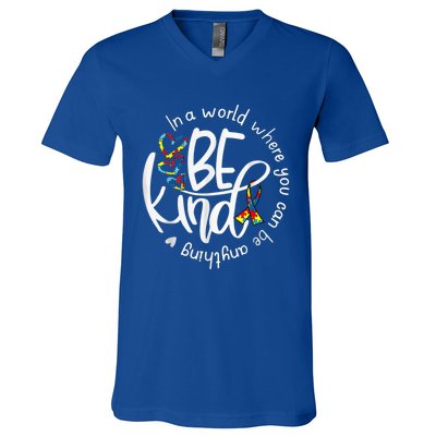 Autism Awareness Kindness Ribbon Heart V-Neck T-Shirt