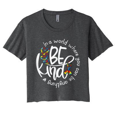 Autism Awareness Kindness Ribbon Heart Women's Crop Top Tee