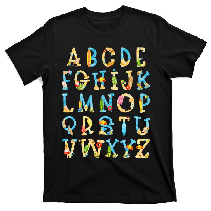 Alphabet ABC Kindergarten Teacher Summer Beach End Of School T-Shirt