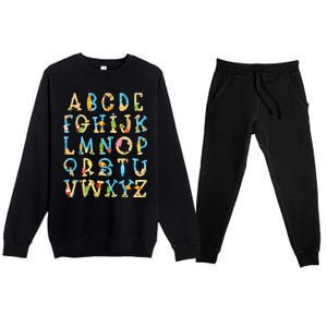 Alphabet ABC Kindergarten Teacher Summer Beach End Of School Premium Crewneck Sweatsuit Set